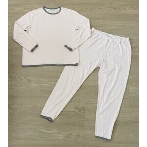 Sleepy Jones Stripe Pajama Set Womens M 100% Cotton Pink White Lounge Set Cozy